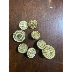 Vtg Waterbury Brass Blazer Buttons Set Crest Laurel Wreath – Mixed Sizes 8 Pc